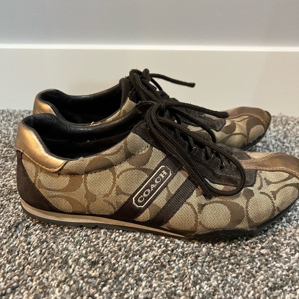 Coach Tan and Brown Logo Sneakers